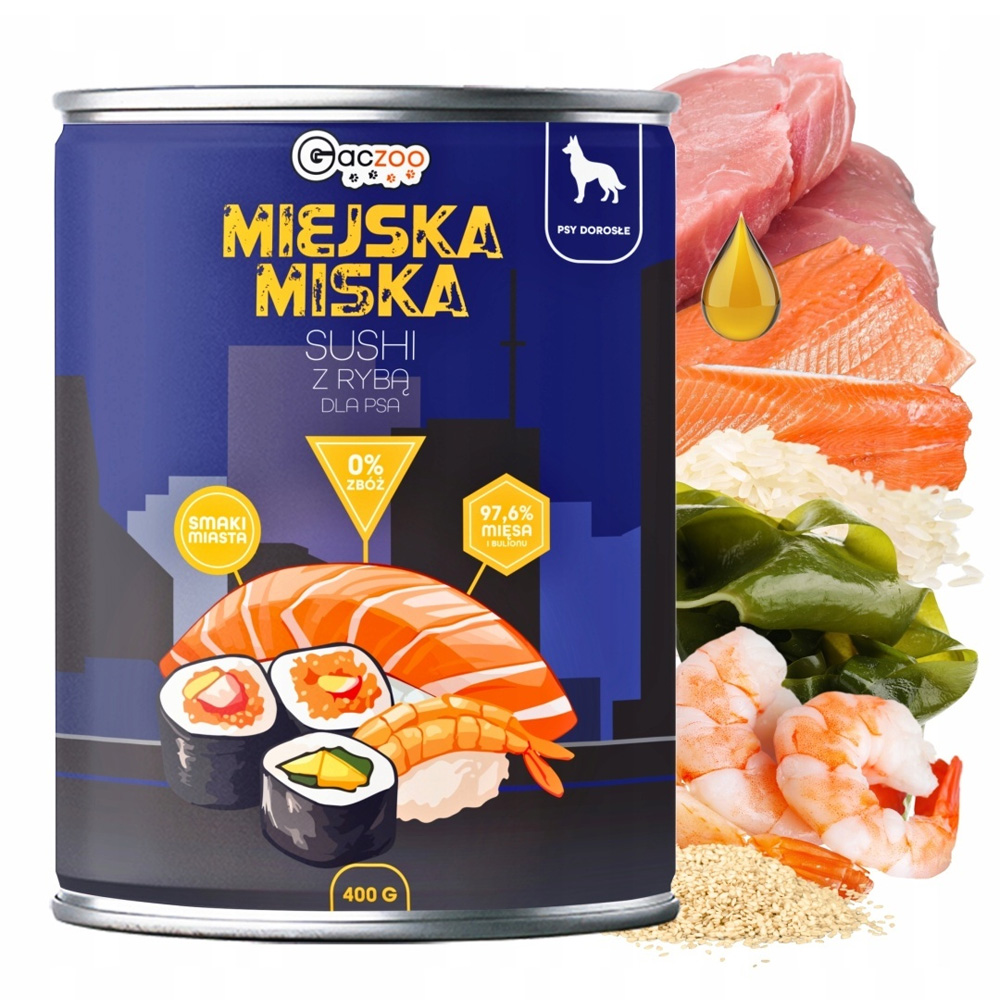 Gaczoo Miejska Miska karma mokra dla psa Sushi z łososiem Style 400g